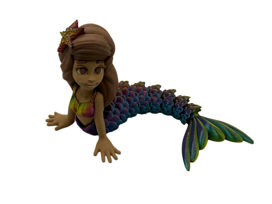 Rainbow Articulated Mermaid Bath Accessory w/ Brown Hair