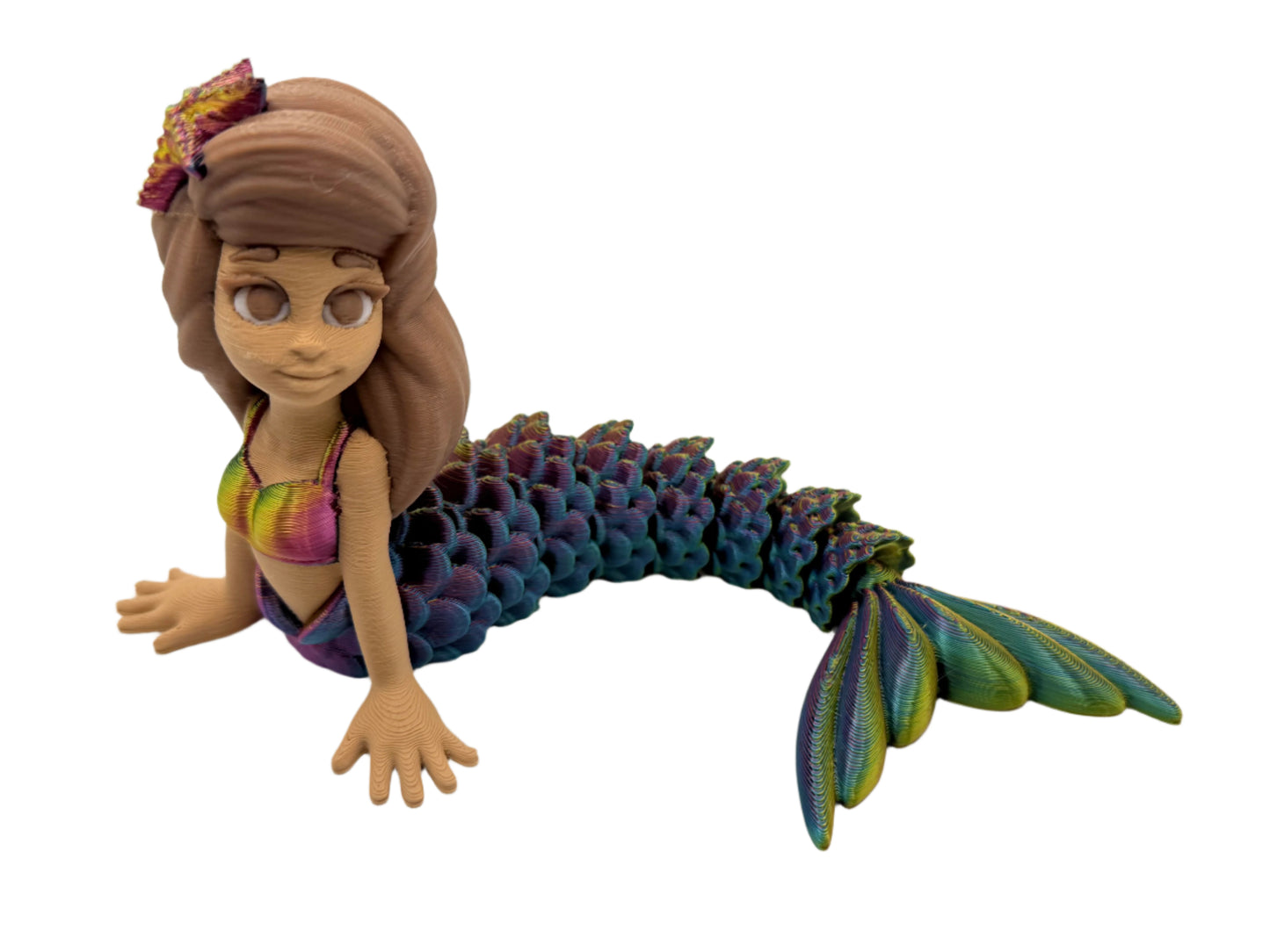 Rainbow Articulated Mermaid Bath Accessory w/ Brown Hair