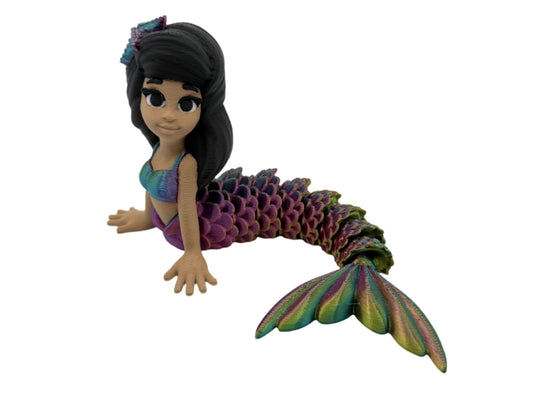 Rainbow Articulated Mermaid Bath Accessory w/ Black Hair